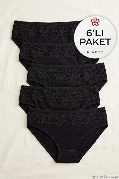 YILDIZ Lycra Lace Bikini Women's Panties Black 6-Pack