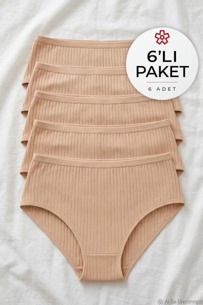 YILDIZ Striped Bamboo Bato Women's High Waist Panties Skin Color 6 Pack