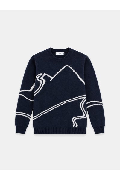 Xint Male Lacivert Mohair Desenli Kazak
