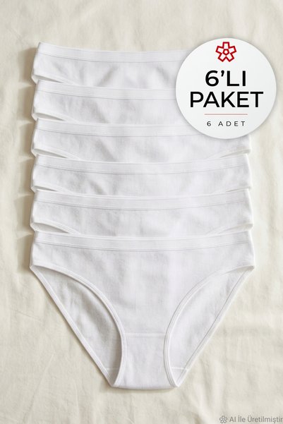 YILDIZ Ribana Belted Bikini Women's Panties White 100% Cotton Pack of 6