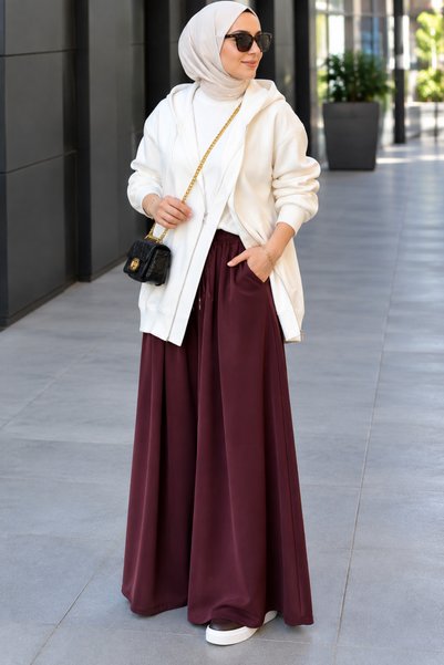 Balenbi Women's seasonal cupra pike fabric full length skirt pants 373 burgundy - premium series