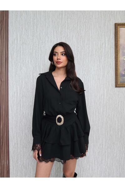 ESRAHELVACI Rochie mini cu guler de cămașă și detalii din dantelă