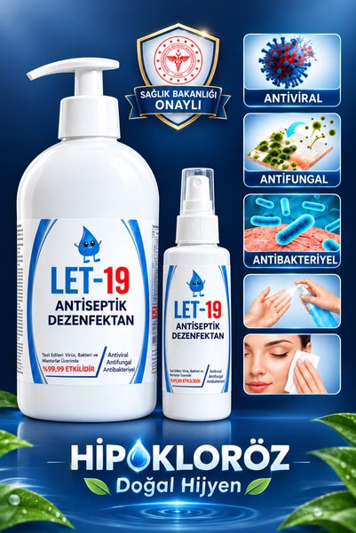 LET-19 Hipokloröz El & Yüz & Cilt Alkolsüz Dezenfektan Ve Antiseptik 1 Litre ...