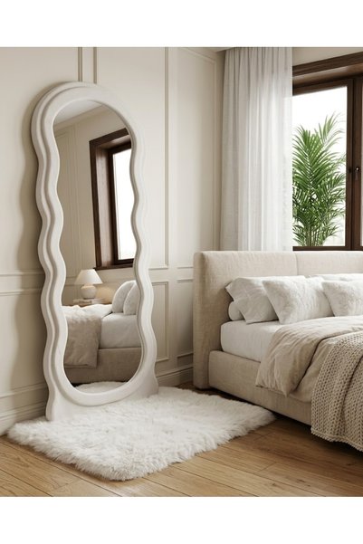 Gaia Home 180X80Cm Full Length Mirror Irregular Scalloped Fabric Frame - Ligh...