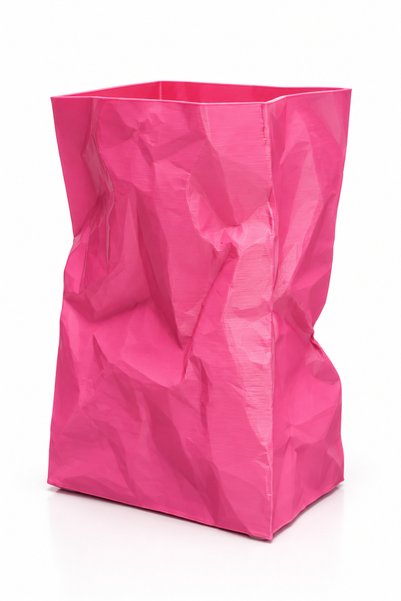 Maflen Buruşmuş Kese Kağıdı Çanta Şeklinde Dekoratif Vazo Biyoplastik Pembe