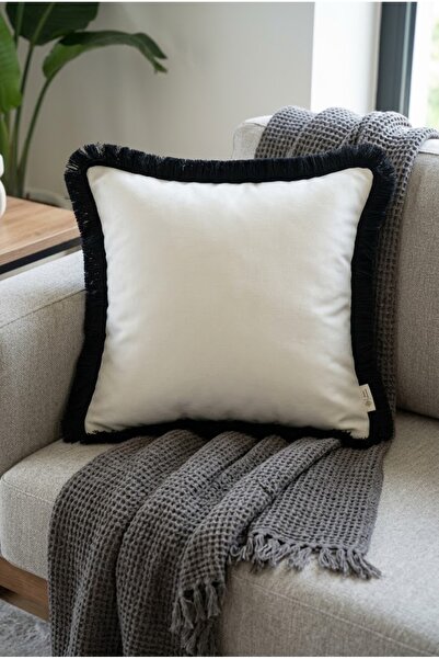 Alseko Concept Fundal alb, ciucuri negri 43x43cm 1 husă de pernă pătrată