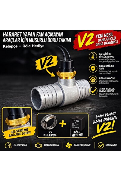 Hararet Yapan Fan Açmayan Araçlar İçin Müşürlü Boru Takımı Kelepçe Role Hediyeli 35MM