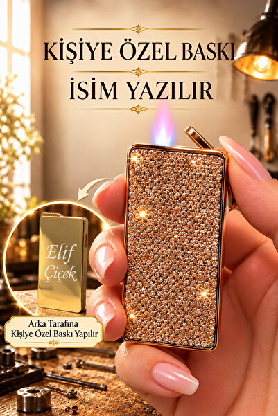 TrendÜrünlerim Kişiye Özel İsim Yazılı Taşlı Çakmak – Sevgiliye, Eşe, Arkadaşa Özel Hediye – Şık ve Zarif Çakmak