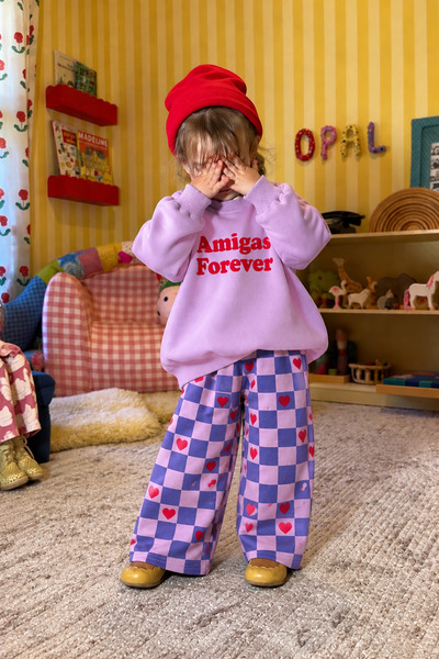 Minigimin Cicileri Heart Forever Printed Checkered Patterned Girls' 2-Piece S...