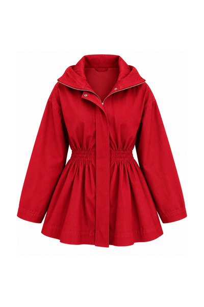 Mogi Butik Women's Drawstring Waist Zippered Denim Jacket 3257 Red - Premium ...