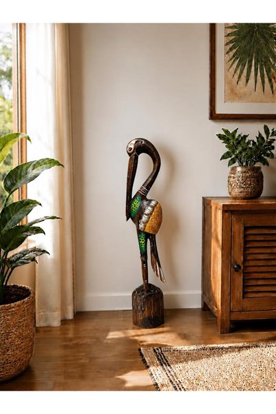 Barc Shop Ahşap 60 cm Renkli Flamingo Figürü El Yapımı Dekoratif Büyük Biblo ...