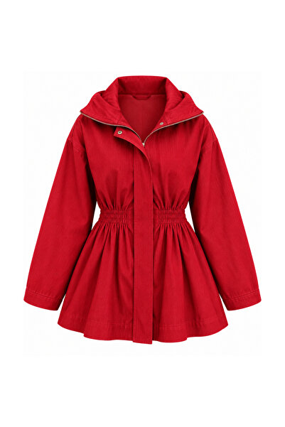 Balenbi Women's Drawstring Waist Zippered Denim Jacket 381 Red - Premium Series