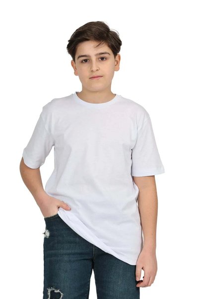 ERDEM KIDS Male Child White Plain Unprinted Short-Sleeve Basic Casual-School T-Shirt