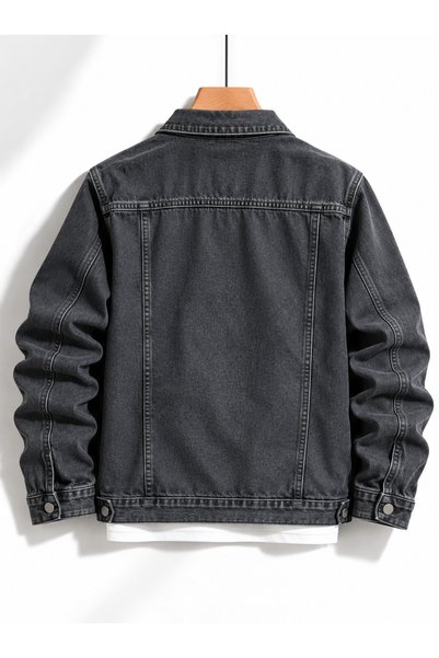 WKM Men's Jean Denim Standard Fit Pocketed Buttoned Jeans Jacket