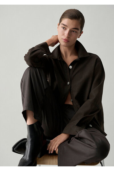 Mavi (Tencel™) Lyocell Kahverengi Gömlek Oversize / Geniş Kesim 1211650-90707