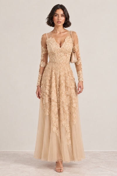 Safa Haute Couture فساتين للسهرات وحفلات التخرج - بيج - قصة بتصميم حرف A