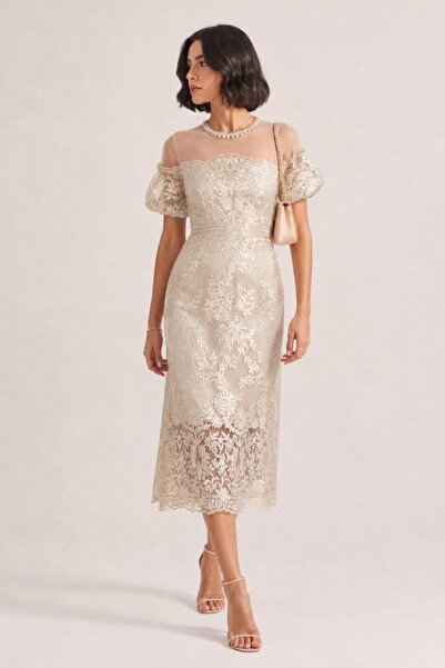 Safa Haute Couture Midi dress embroidered with silk threads