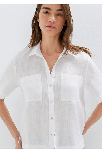 Mavi White Linen Shirt with Pockets Slim Fit / Narrow Cut 1211466-620