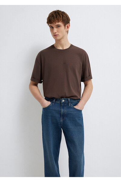 Mavi Logo Baskılı Kahverengi Basic Tişört Loose Fit / Bol Rahat Kesim 0613093-70251