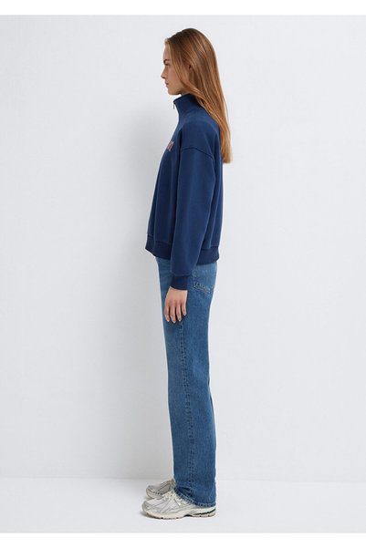 Mavi Logo Baskılı Yarı Fermuarlı Lacivert Sweatshirt 1S10373-70488