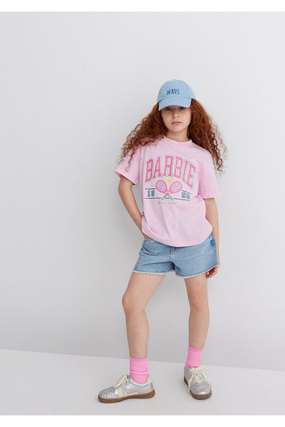 Mavi Barbie Baskılı Pembe Tişört Loose Fit / Bol Rahat Kesim 7610312-86959