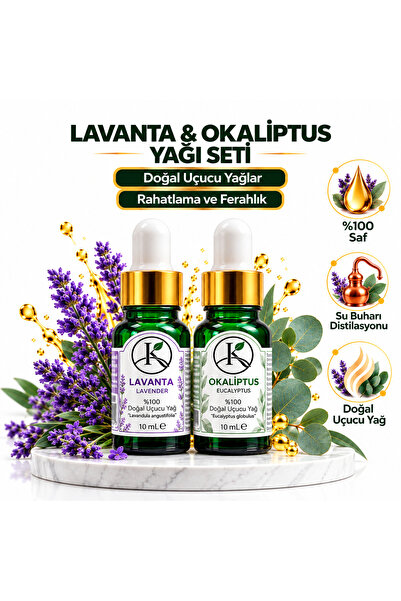 KARUM Okaliptus & Lavanta %100 Saf ve Doğal Uçucu Yağ 2'li Set 2x10 ml Cam Da...
