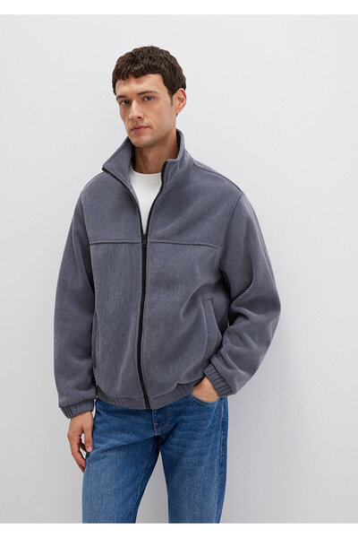 Mavi Mock Neck Gray Velvet Coat 0110369-80776