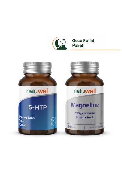 Natuwell 5 HTP 100 mg 30 Kapsül ve Magneline Magnezyum Bisglisinat 60 Tablet