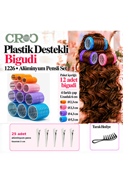 Croc 1226 Bigudi Seti 12 Adet Cırtlı Saç Bigudisi (+25Li Saç Pensi)