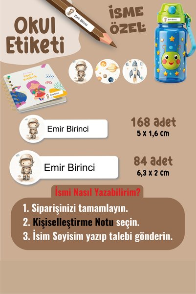 YUNUS COPY Okul Etiketi Kalem Defter Etiketi Uzay Temalı Özel İsim Yazılabile...