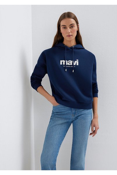 Mavi Logo Baskılı Kapüşonlu Lacivert Sweatshirt 168334-70488