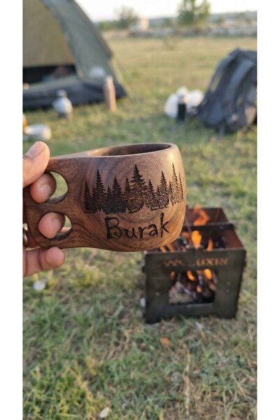 LuxinOutdoor Kişiye Özel Kuksa Bardak Doğal Ceviz Ağacı - Desen ve İsim Seçen...