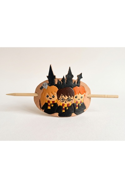 Ahmet Faik Deri Hair Clip, Genuine Leather, Harry Potter Shaped - Handmade, C...