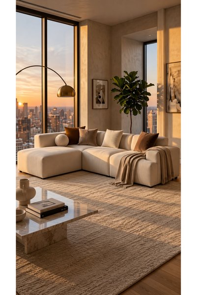 S Home Design Concept Molly 4 Modül Dinlenme Puflu Köşe Koltuk, Yönsüz Kadife...