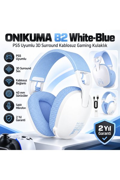 Onikuma B2 PS5 Uyumlu 3D Surround Kablosuz Gaming Kulaklık
