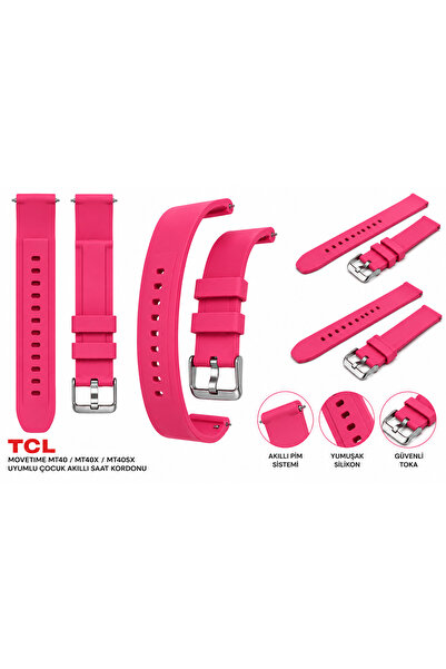 TCL MoveTime MT40 MT40X ve MT40SX Uyumlu Pembe 18mm Kauçuk Silikon Akıllı Çoc...