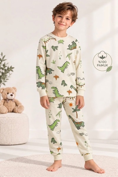 ROSAMİNA Erkek Çocuk %100 Pamuklu Dinazor Ağaç Pijama Takımı