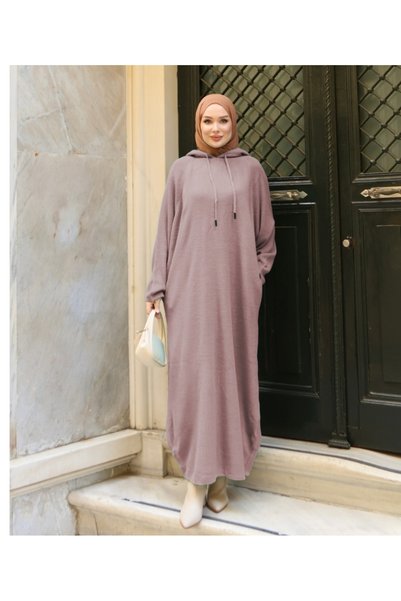 NİSUM MODA Hooded Long Knitting Dress