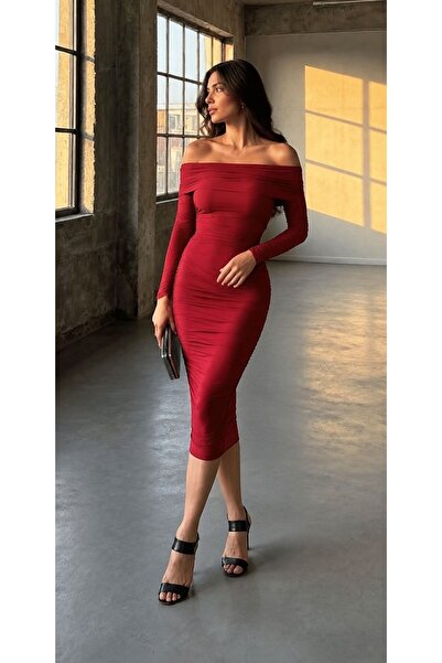 Modafeminen Rochie de seară cu mâneci lungi, cu decolteu fără bretele, din țe...