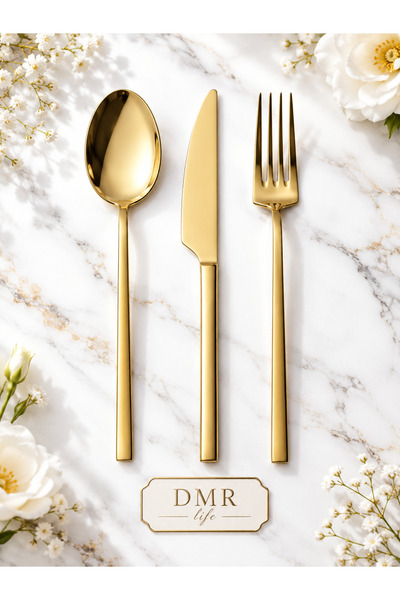 Demir Çeyiz Dmr Life Diamond Titanium Gold 18 Piece Cutlery Set (SWEET GROUP)