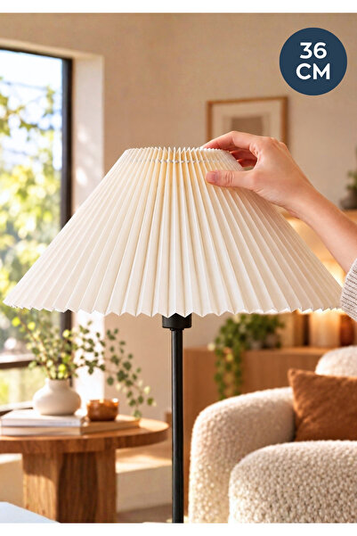 HOMİNG Homing Umbrella Pileli Kumaş Lambader Başlığı Krem 36 cm