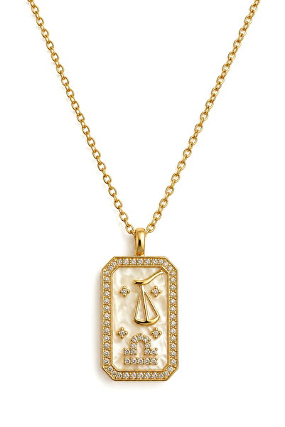 DEMOKAN Women's Steel Necklace Zodiac Sign Series Plate White Stone Libra Sig...