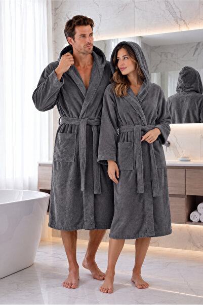AİRYCOT Hooded Dark Gray Women'S/Men's Unisex Home, Hotel, Spa, Bath Robe One...