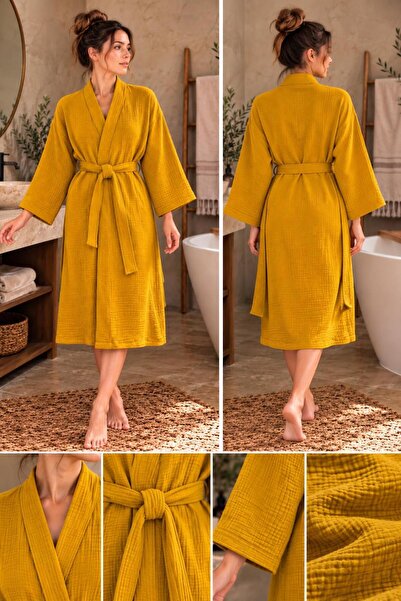Mia Mina Home Baby 4 Layer Muslin Kimono Style Bathrobe/Morning Gown Mustard ...