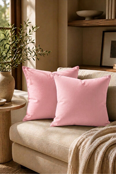 desenizmir Doppelseitiger dekorativer Kissenbezug in Rosa, 2er-Set