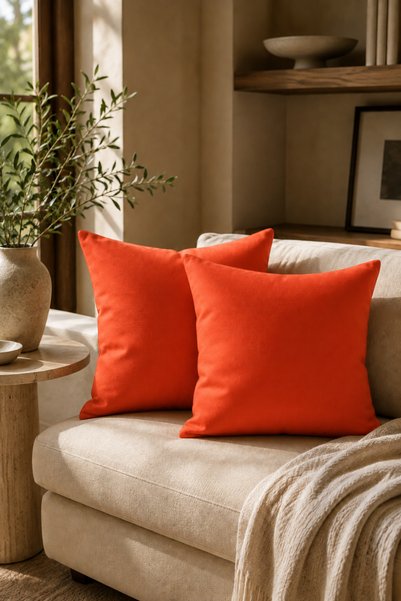 desenizmir Doppelseitiger dekorativer Kissenbezug Orange 2er-Set