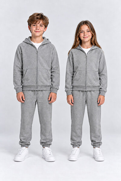 AHENGİM Girls - Boys Basic Zippered School Tracksuit Set Ak0785
