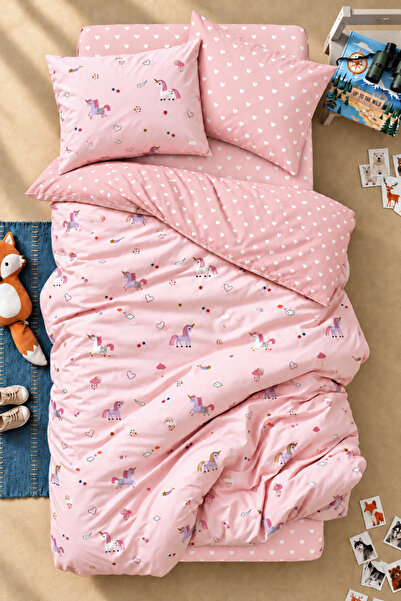 NazeninHome Set de lenjerie de pat pentru copii Unicorn, 100% bumbac, Ranforce