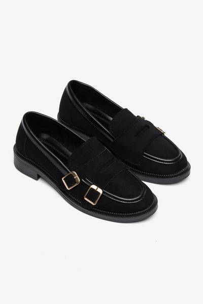 HVZ Exclusive Siyah Süet Tokalı Kadın Ayakkabı Loafer Ergonomik Taban Yumuşak...