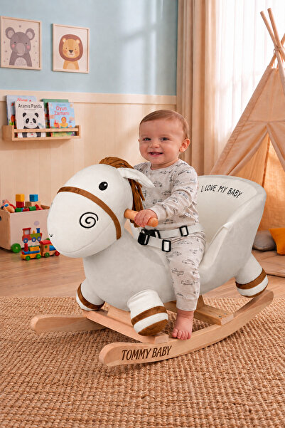 Tommybaby حصان هزاز تعليمي من القطيفة مع أرجل خشبية